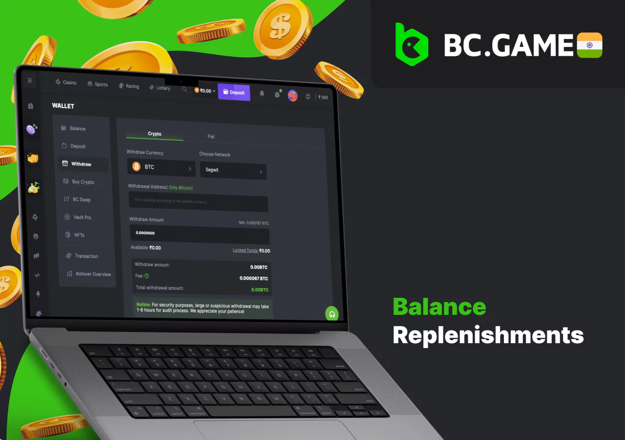 Available payment methods on BC Game platform